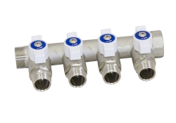 Коллектор Uni- Fitt с кранами 3/4"-1/2" НР 4 выхода никелированный