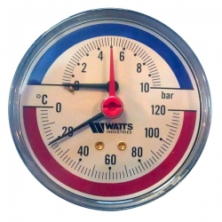 Термоманометр аксиальный Watts F+R 818 1/2" 120C 6 бар (0332006)